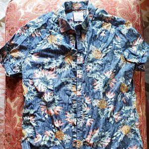 DENIM & FLOWER Inside-Out Short Sleeve Hawaiian Print Button Down Slim Fit Shirt
